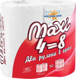 Туалетная бумага Мягкий знак "Maxi"  двухслойная цвет: белый 4 рулона C118