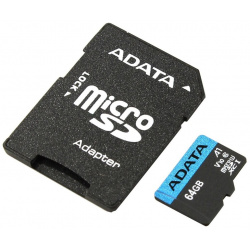 Карта памяти Adata micro SDXC 64Gb Premier UHS I U1 V10 A1 + ADP (85/25 Mb/s) A Data AUSDX64GUICL10A1 RA1 