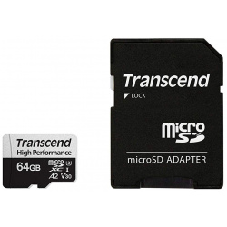 Карта памяти micro SDXC Transcend 64Gb 330S UHS I U3 V30 A2 + ADP (100/85 Mb/s) TS64GUSD330S 