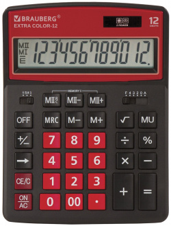 Калькулятор настольный Brauberg EXTRA COLOR 12 BKWR (206x155 мм)  разрядов двойное питание ЧЕРНО МАЛИНОВЫЙ 250479