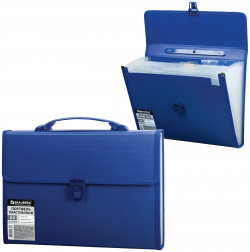 Портфель пластиковый BRAUBERG А4 (332х245х35 мм)  13 отделений с окантовкой индексные ярлыки синий 221379