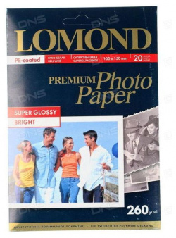 Бумага Lomond 1103102 10x15/260г/м2/20л /белый высокоглянцевое для струйной печати 