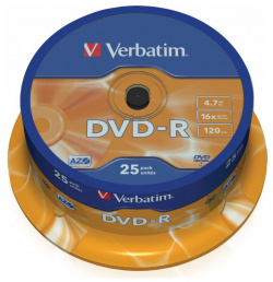 Диск DVD R Verbatim 4 7Gb 16x Cake Box (25шт) (43522) 43522 