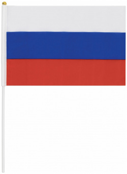 550182  (цена за 10 шт ) Флаг России ручной 30х45 см без герба с флагштоком BRAUBERG RU14