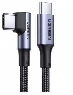 Кабель UGREEN US334 (70643) USB C  2 0 Male To Angled 90° 5A Data Cable 1м черный