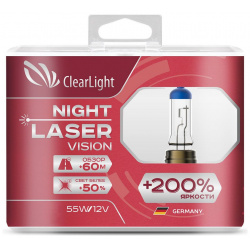 Лампа Clearlight H1 12V 55W Night Laser Vision +200% Light (компл  2 шт ) MLH1NLV200