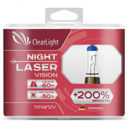 Лампа Clearlight HB3 12V 60W Night Laser Vision +200% Light (компл  2 шт ) ML9005NLV200