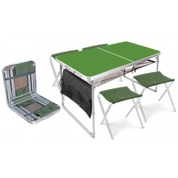 Комплект мебели:стол склад пластик+навес полка+4 скл  стула "Ника" хаки ССТ К3/2 Nika УТ000048468