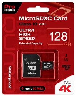 Карта памяти Qumo microSDXC class 10 UHS 3 128GB + SD adapter (QM128GMICSDXC10U3) QM128GMICSDXC10U3 