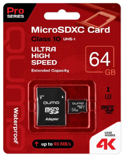 Карта памяти Qumo microSDXC class 10 UHS 3 64GB + SD adapter (QM64GMICSDXC10U3) QM64GMICSDXC10U3 