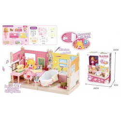 Игрушечный домик "Жилая комната" (свет  звук) в коробке санузел+спальня с мебелью кукла (10см) собачка 6203 Noname