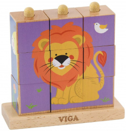 Пирамидки кубики "Дикие животные"в коробке 50834 VIGA Красочные деревянные