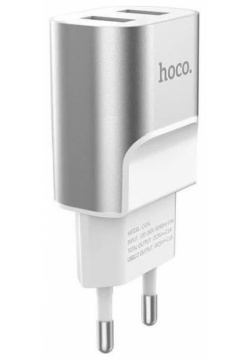 Сетевое зарядное устройство Hoco C47A Metal  2USB серебристый (93299) УТ000023098