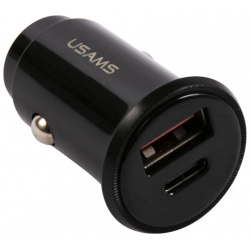 Автомобильное зарядное устройство USAMS USB+Type C (модель US CC086 C12)  QC4 0+PD3 0 Fast Charging черный (CC86TC01) УТ000024955