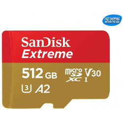 Карта памяти micro SDXC 512Gb Sandisk Extreme UHS I U3 V30 A2 (190/130 MB/s) SDSQXAV 512G GN6MN 