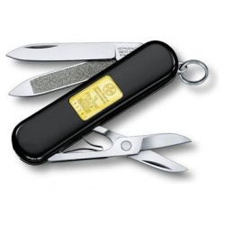 Нож брелок Victorinox Classic с золотым слитком 1 гр  58 мм 7 функций черный 0 6203 87