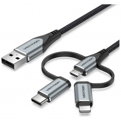Кабель Vention 3 в 1 USB 2 0 AM/ Micro B  C Lightning M 1м Черный (CQJHF) CQJHF
