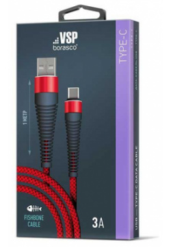 Дата кабель Fishbone USB  Type C 3А 1м красный BoraSCO