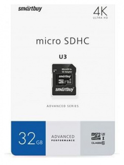 Карта памяти SmartBuy micro SDHC 32Gb Advanced Series UHS I U3 V30 A1 + ADP (90/55 Mb/s) SB32GBSDU1A AD 