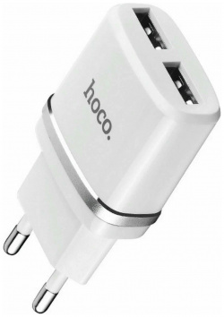 Сетевое зарядное устройство+кабель Micro USB Hoco C12  2USB 2 4A белый (47773) УТ000024498