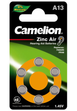 Батарейка Camelion  ZA13 BL 6 Mercury Free (A13 BP6(0%Hg) для слуховых аппаратов 1 4 V 280mAh) (6 шт в уп ке) 12824