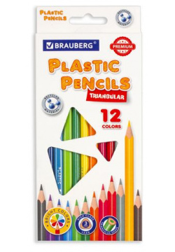 Карандаши цветные пластиковые BRAUBERG PREMIUM  12 цветов трехгранные грифель мягкий 3 мм 181661 (12 шт )