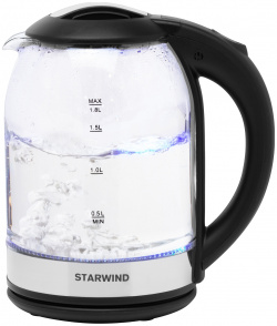 Чайник электрический Starwind SKG2051 1 8л  1800Вт черный/серебристый (корпус: стекло)