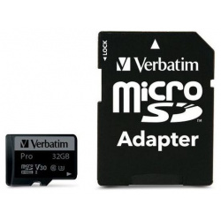 Карта памяти VERBATIM 32GB 90MB/S MICRO SD PRO CLASS 10 UHS I(INC ADAPTOR) 47041 
