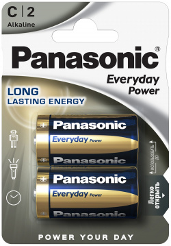 Батарейки Panasonic LR14EPS/2BP RU C щелочные Everyday Power в блистере 2шт LR14REE/2BR 
