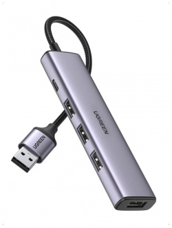 Хаб UGREEN USB концентратор (хаб) 3 0 to 4хUSB Hub  цвет серый космос (20805) 20805