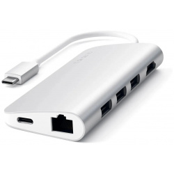 USB адаптер Satechi Aluminum Multi Port Adapter 4K with Ethernet  Интерфейс C Порты: Type 3хUSB 3 0 HDMI RJ 45 SD / micro Цвет серебряный ST TCMAS