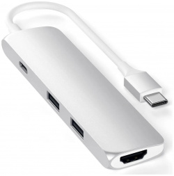 USB адаптер Satechi Slim Aluminum Type C Multi Port Adapter with Charging  Интерфейс Порты 2хUSB 3 0 4K HDMI Цвет серебряный ST CMAS