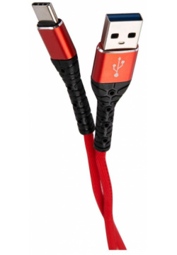 Дата кабель mObility USB – Type C  3А тканевая оплетка красный УТ000024535