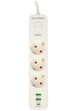 Сетевой фильтр Perfeo Power Spring 3 Sockets 4m White PF_D0004 