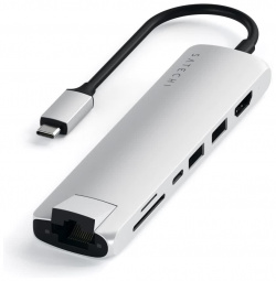 USB C адаптер Satechi Type Slim Multiport with Ethernet Adapter серебристый 