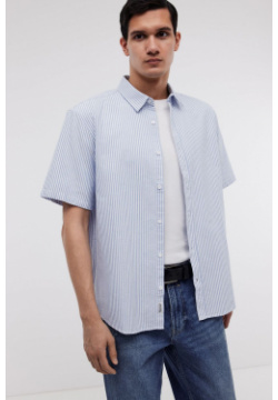 Рубашка BAON B6824001 из хлопка с коротким рукавом в полоску (арт  B6824001)