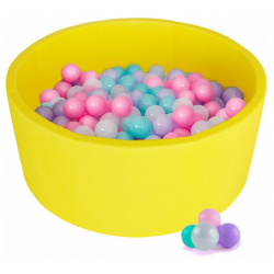 Детский сухой бассейн Kampfer Pretty Bubble (Желтый + 200 шаров розовый/мятный/жемчужный/сиреневый) 