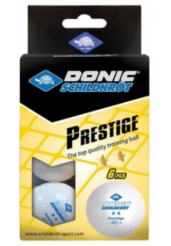 Мяч для настольного тенниса Donic 2* Prestige  6 шт белый