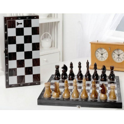 Шахматы гроссмейстерские деревянные с черной доской  рисунок серебро 182 18 NoBrand