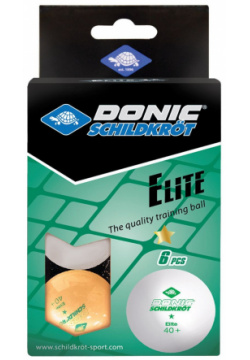 Мячики для настольного тенниса Donic Elite 1* 40+  6 штук 608511 белый + оранжевый