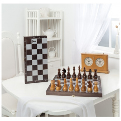 Шахматы походные деревянные с венге доской  рисунок серебро 188 18 NoBrand М