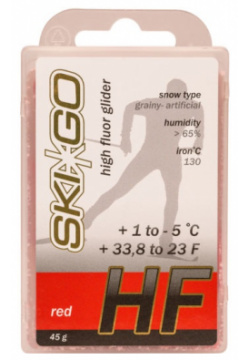 Парафин высокофтористый Skigo HF Red (для ст крупнозерн  и искус снега) (+1°С 5°С) 45 г