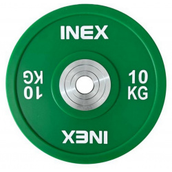 Олимпийский диск в уретане 10кг Inex PU Bumper Plate TF P2100 10 зеленый\белый 