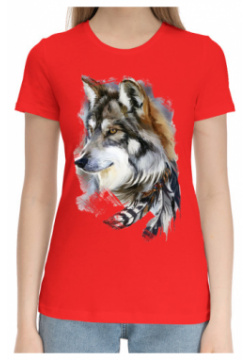 Хлопковые футболки Print Bar VLF 301495 hfu 1 Волк с пером
