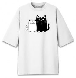 Хлопковые футболки оверсайз Print Bar CAT 395690 hfo 2 Влюбленные котики