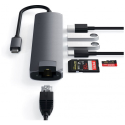 Satechi Адаптер USB C Slim Multiport with Ethernet Adapter  серый космос ST UCSMA3M
