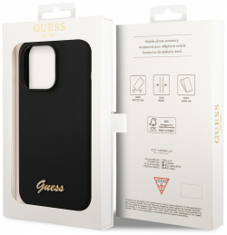 Guess Чехол Gold metal logo для iPhone 14 Pro Max  черный GUHCP14XSLSMK