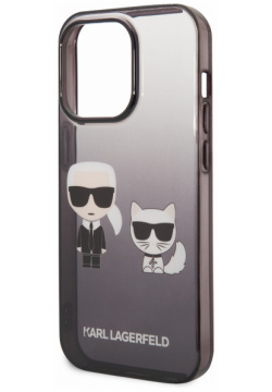 Karl Lagerfeld Чехол & Choupette для iPhone 14 Pro  черный градиент KLHCP14LTGKCK