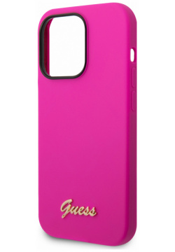 Guess Чехол Gold metal logo для iPhone 14 Pro Max  розовый GUHCP14XSLSMF