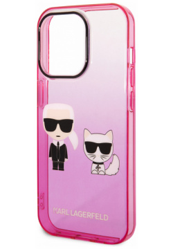 Karl Lagerfeld Чехол & Choupette для iPhone 14 Pro  розовый градиент KLHCP14LTGKCP